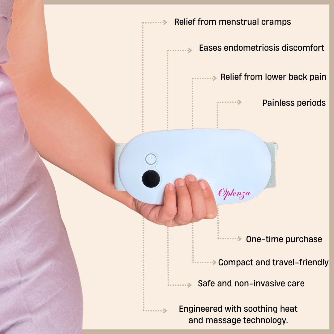 Oplenza period pain relief device - White, Soft Taupe; Heating pad for menstrual cramps 