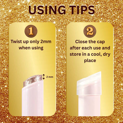 Oplenza Crystal Jelly Glitter Stick-instructions "how to use" the product.
Shade: Orchid Aura, Tulip Twist, Moonglow Mink, Lavender Glow, Sunbeam Sparkle, Sparkle Surge